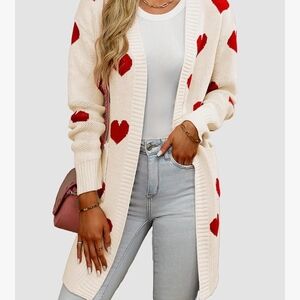 Heart Patterned Cream Cardigan